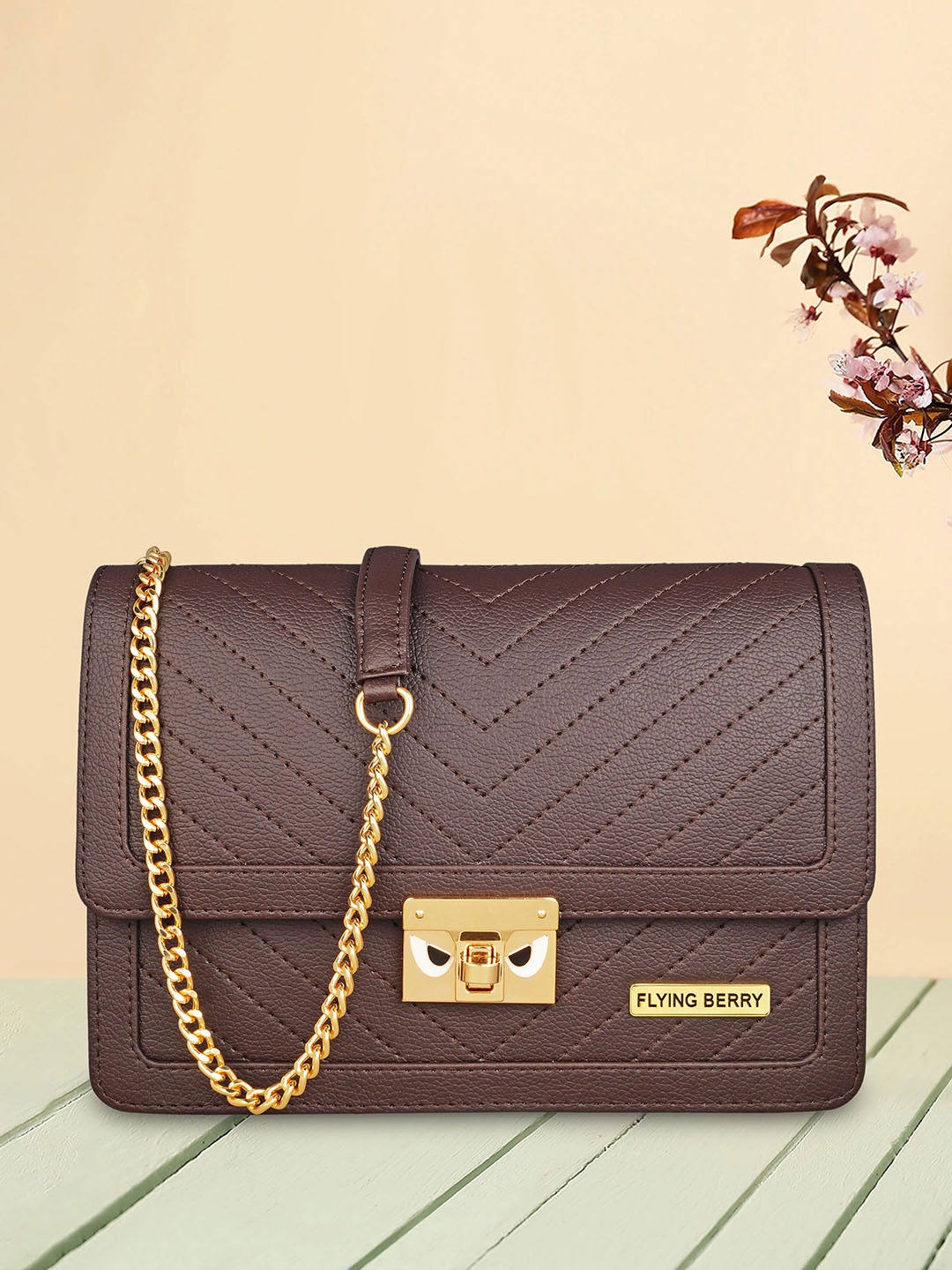 

FLYING BERRY Small Size Textured Structured Sling Bag, Brown