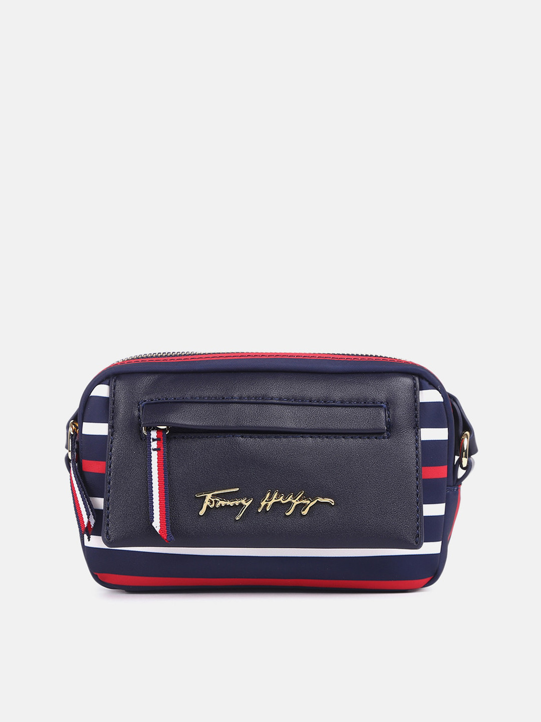 

Tommy Hilfiger Striped Structured Sling Bag, Navy blue