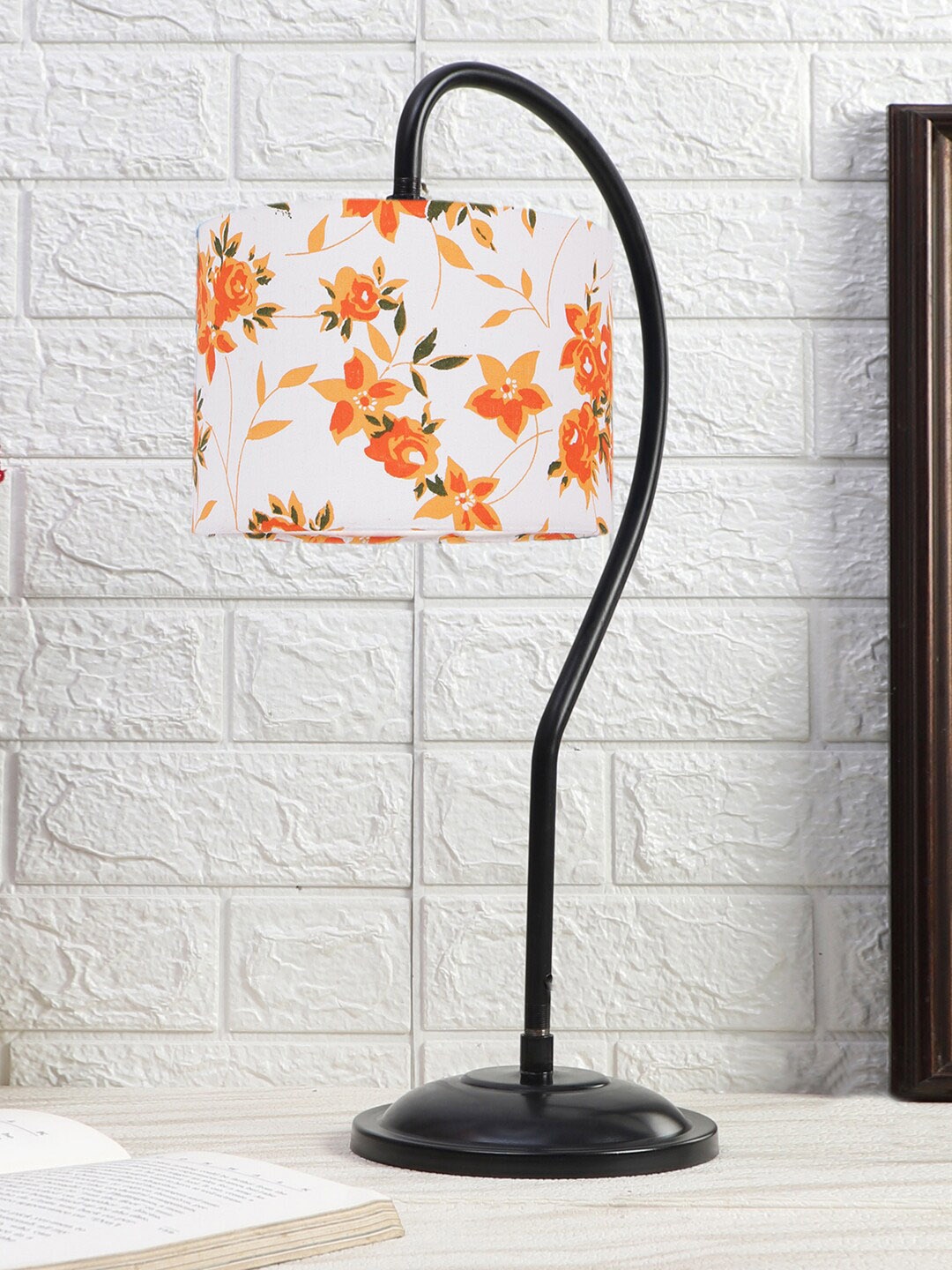 

Devansh White & Black Printed Cotton Curvy Table Lamp With Iron Base