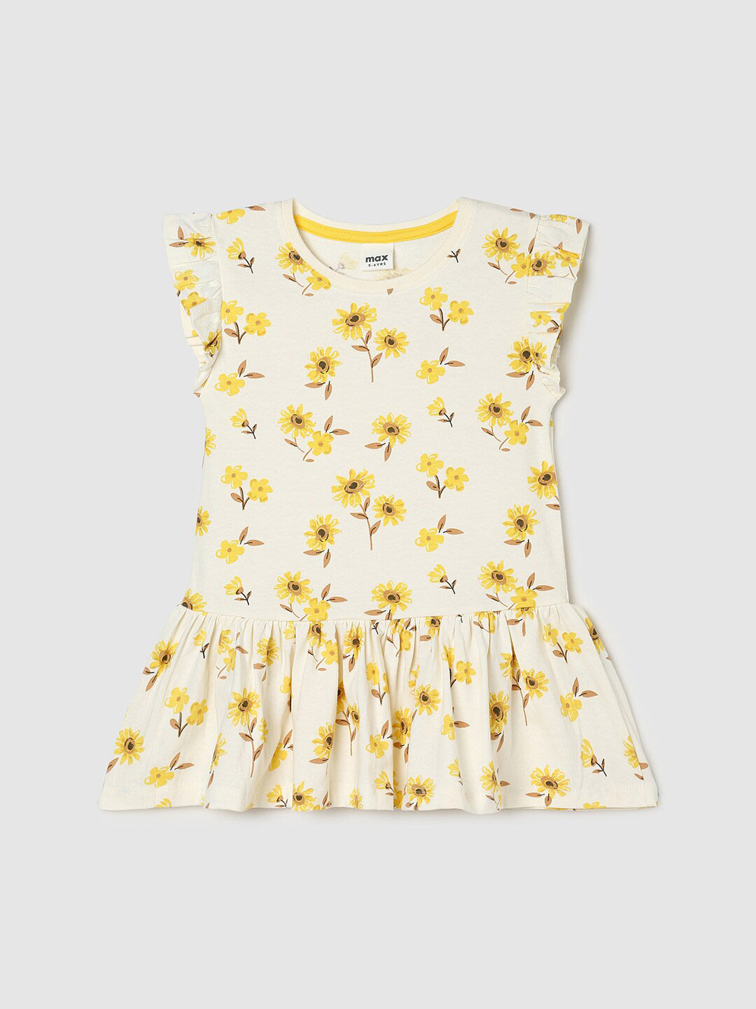 

max Floral Print Cotton Peplum Top, Cream