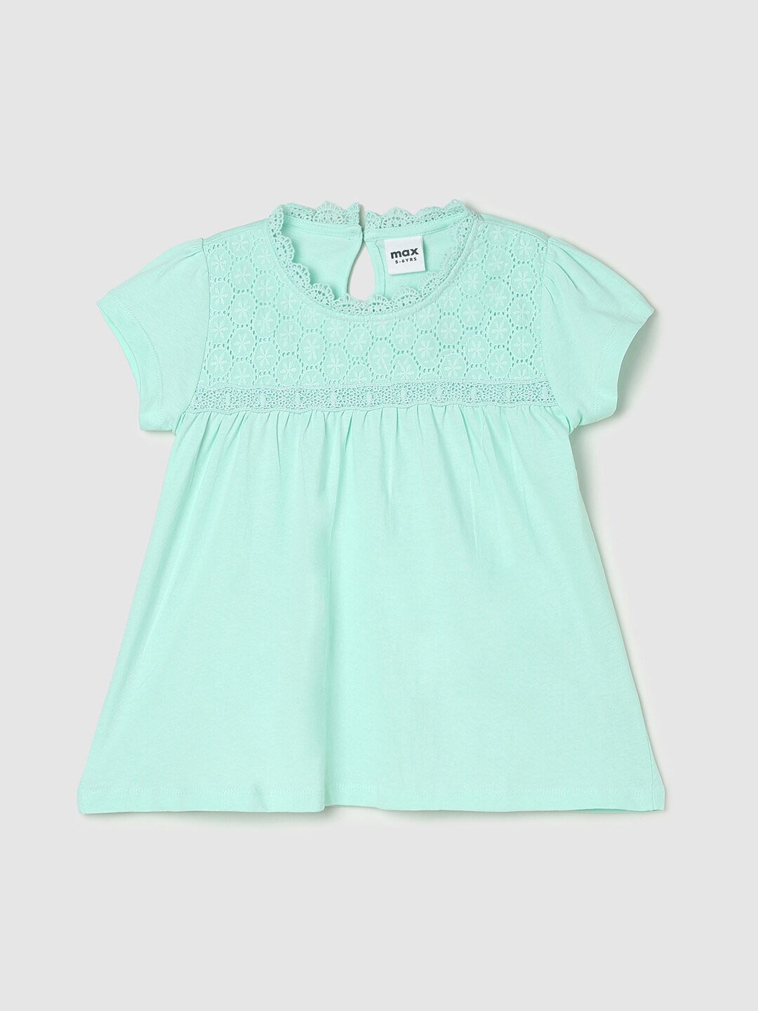 

max Girls Round Neck Pure Cotton A-Line Top, Blue