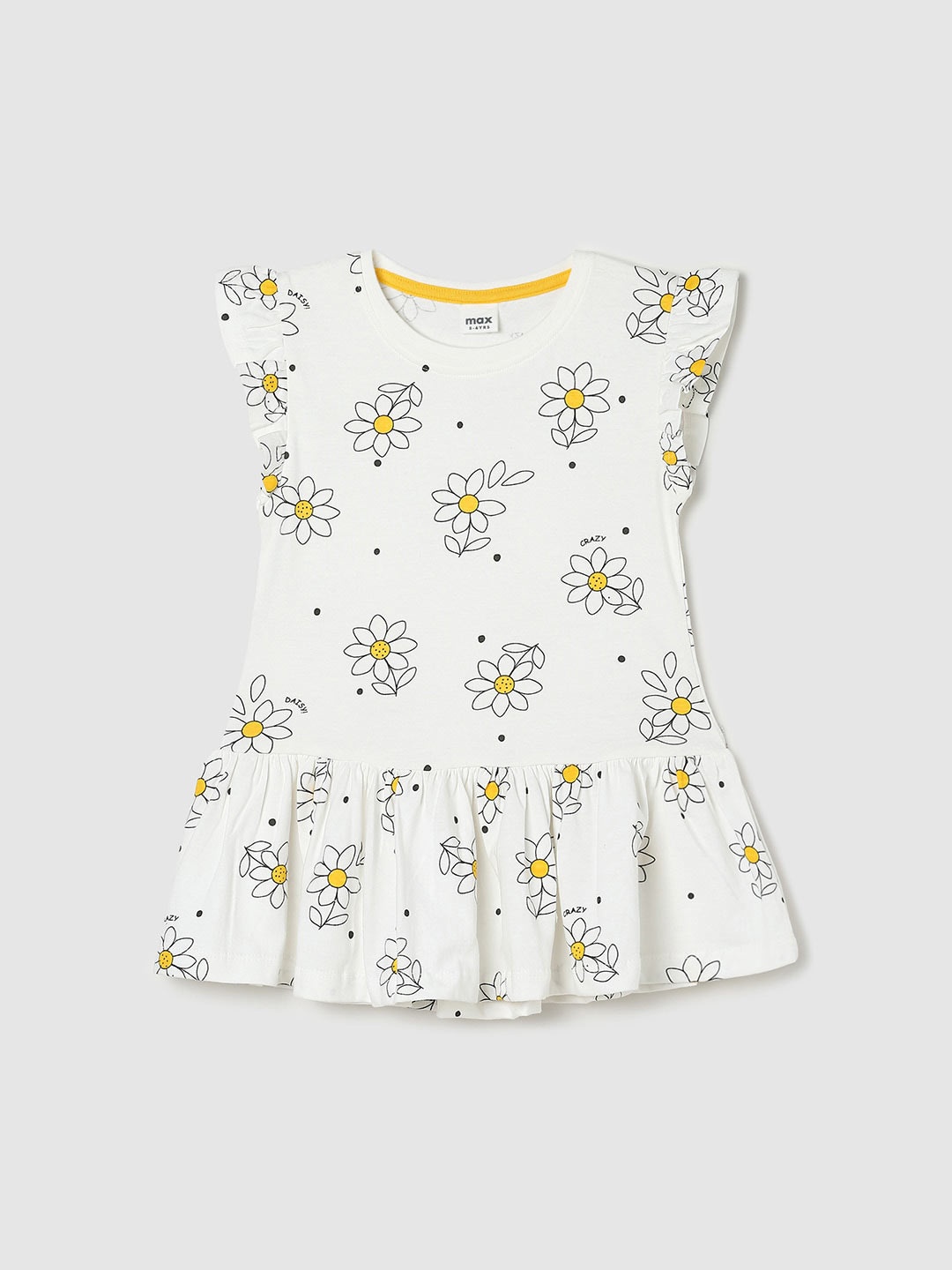 

max Floral Printed Peplum Pure Cotton Top, Cream