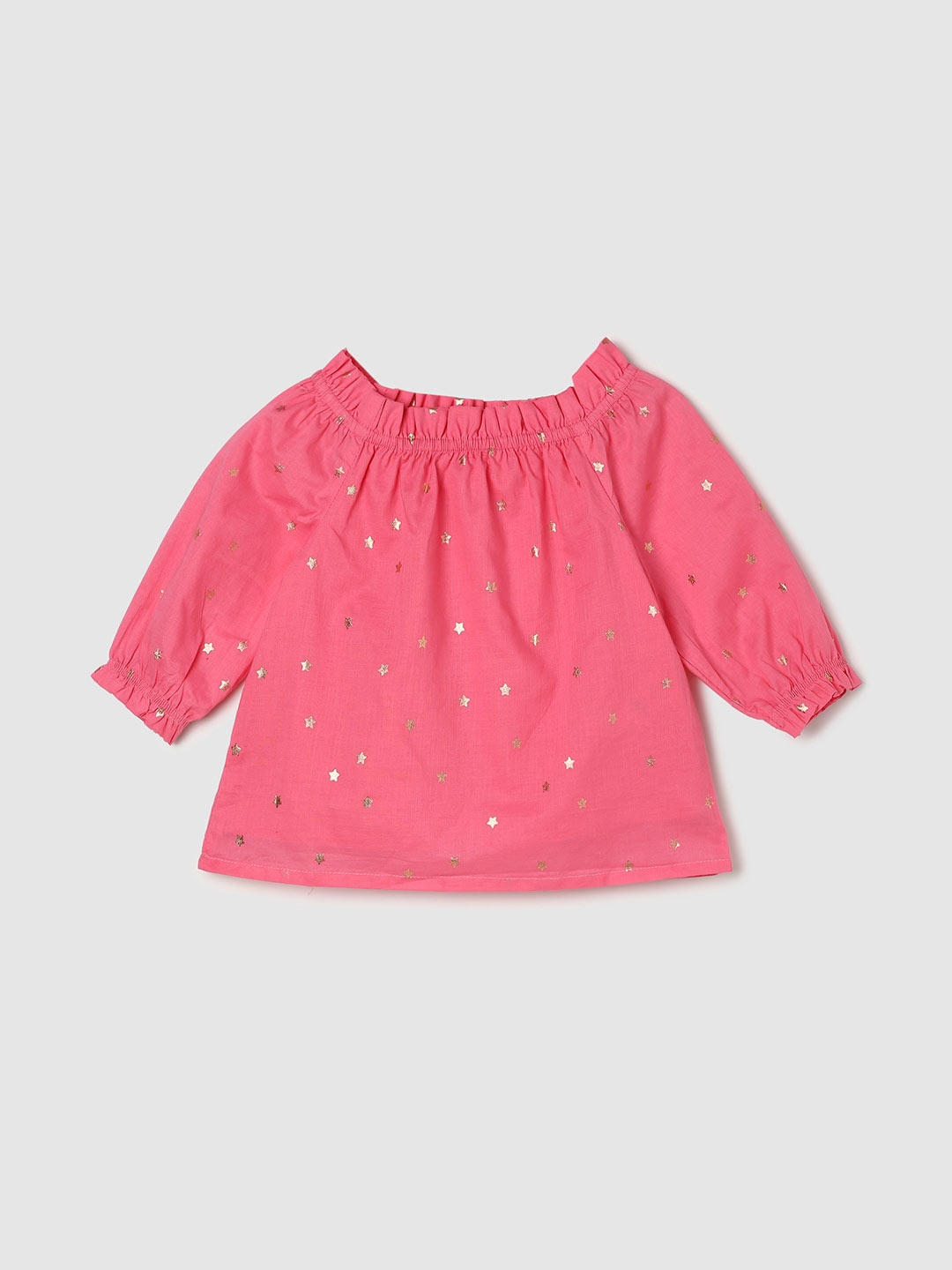 

max Infant Girls Conversational Print Puff Sleeves A-Line Top, Pink