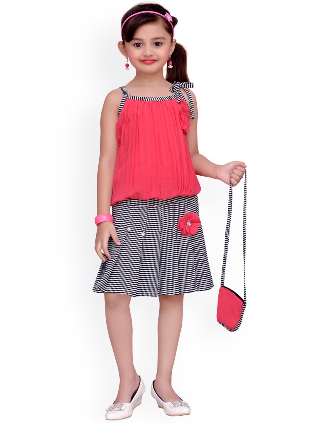 

ADIVA Girls Pink & Black Striped Co-ords set