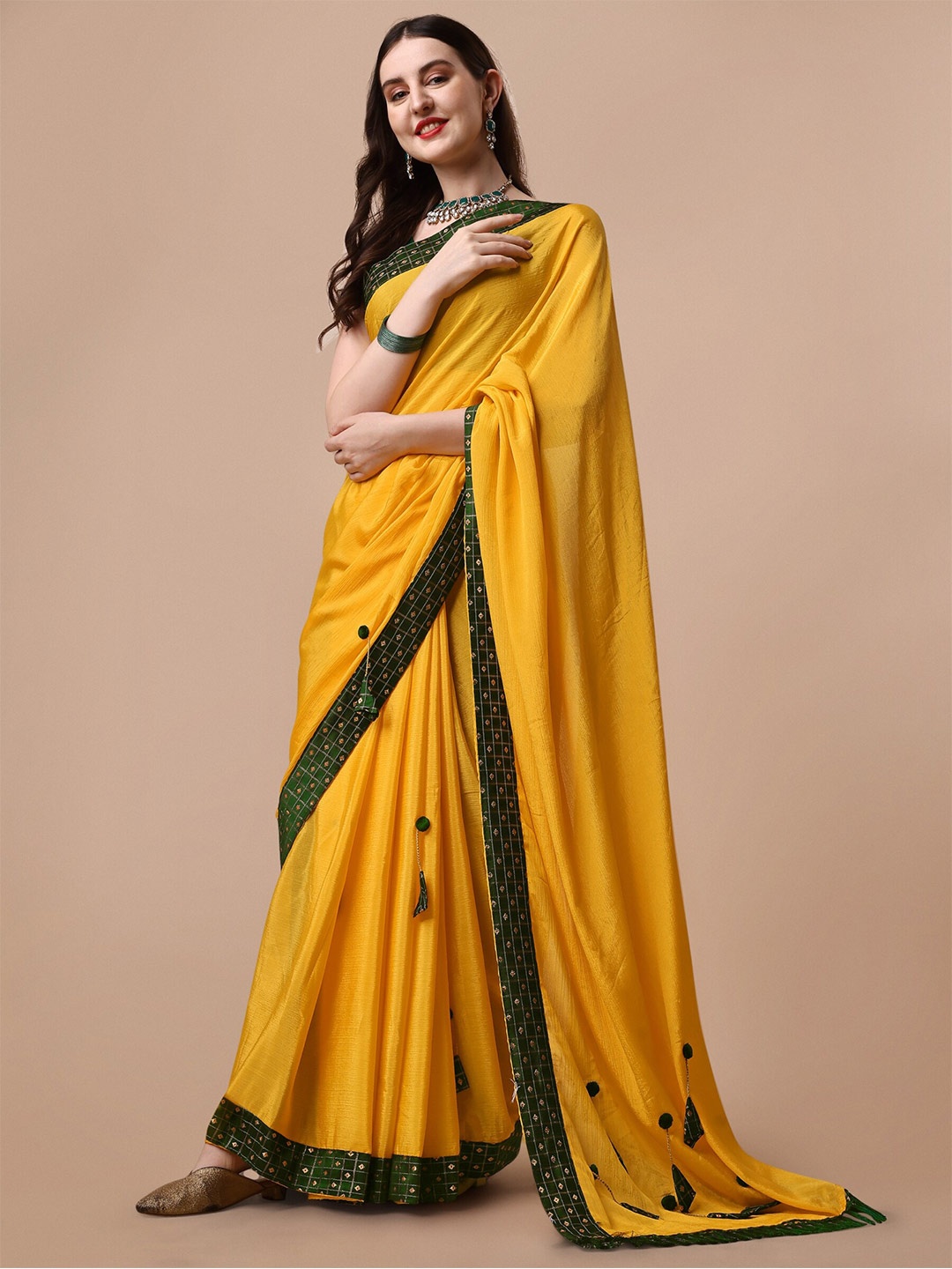 

AVANTIKA FASHION Banarasi Printed Border Saree, Yellow