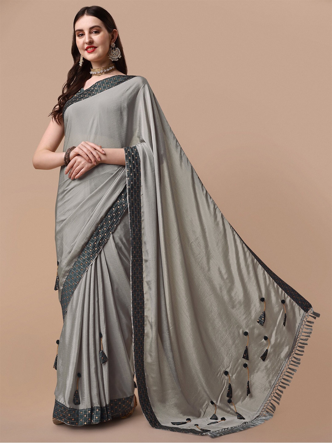 

AVANTIKA FASHION Pure Silk Banarasi Saree, Grey