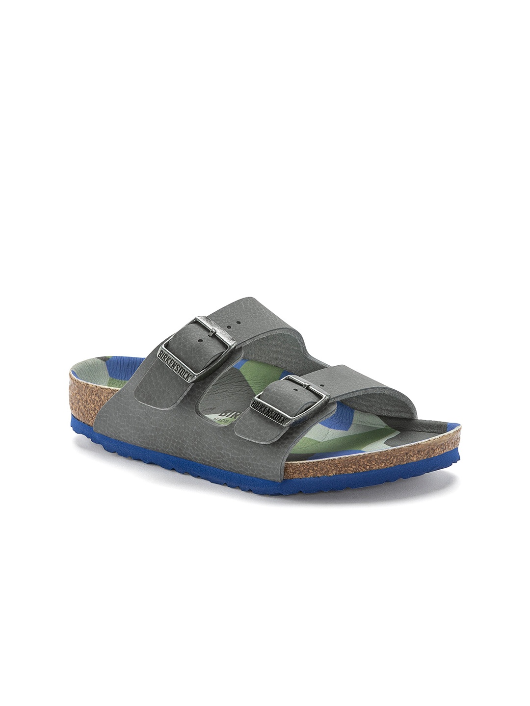 

Birkenstock Arizona Desert Soil Camo Gray Narrow Width Birko-Flor Two-Strap Sandals, Grey