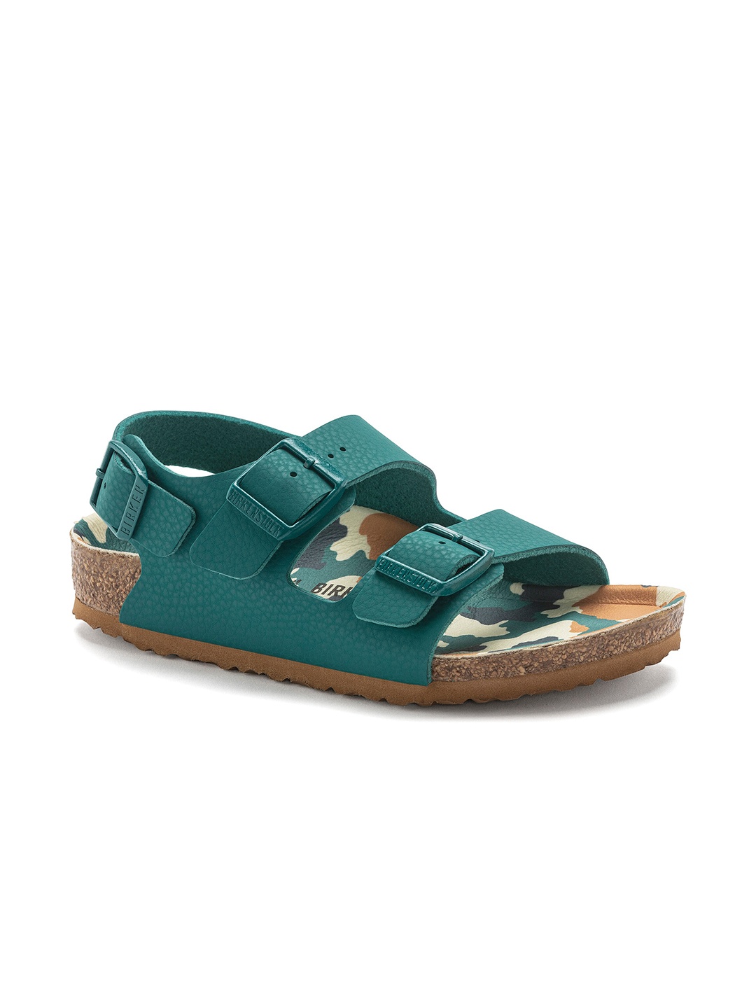 

Birkenstock Milano Desert Soil Dark Teal/Camo Narrow Width Birko-Flor With An Ankle Strap, Green