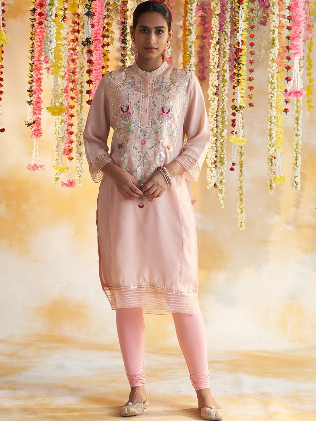 

Lakshita Women Plus Size Floral Embroidered Sequinned Kurta, Peach