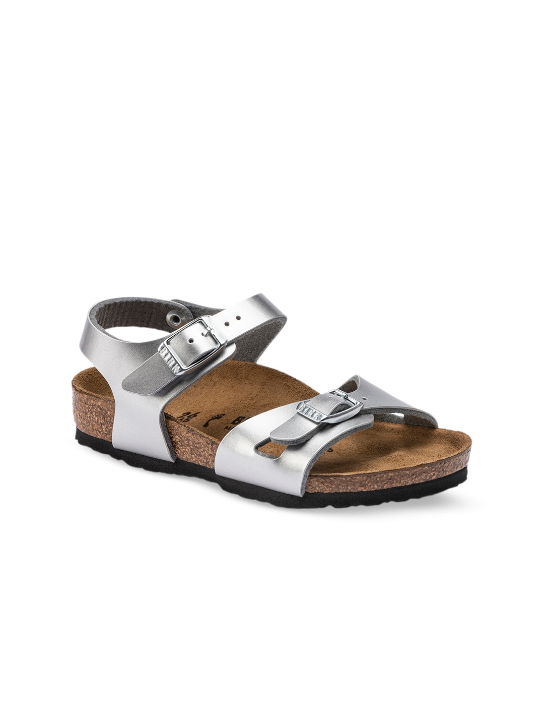 

Birkenstock Rio Electric Metallic Silver Narrow Width Birko-Flor Two-Strap Sandals