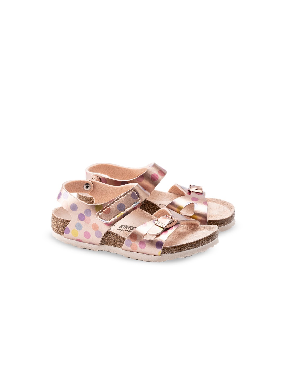 

Birkenstock Colorado Girls Dot Printed Narrow Width Ankle Strap Open Toe Flats, Copper