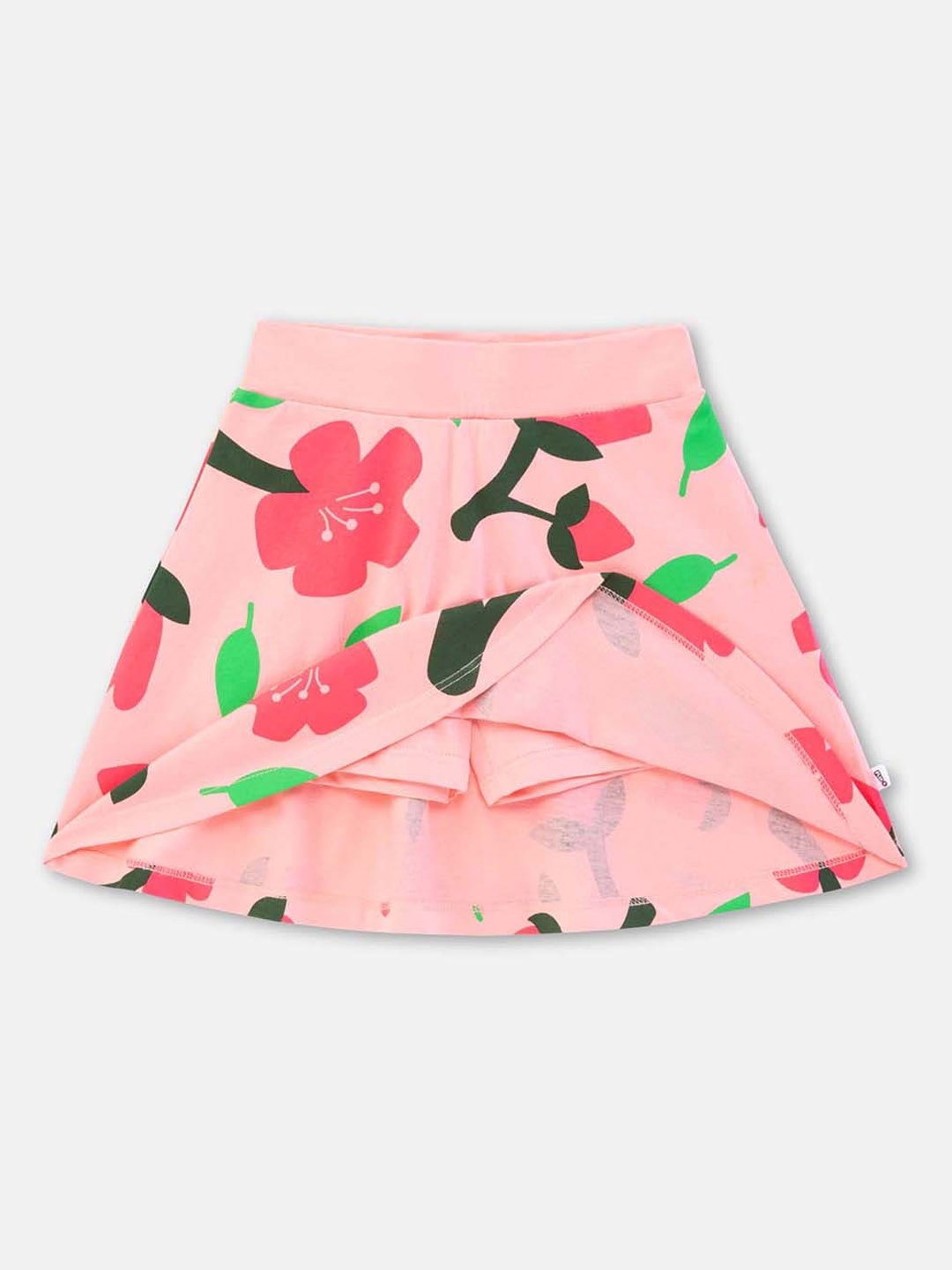 

You Got Plan B Girls Printed Pure Cotton A line Above Knee Skirt with Inbuilt Shorties, Peach