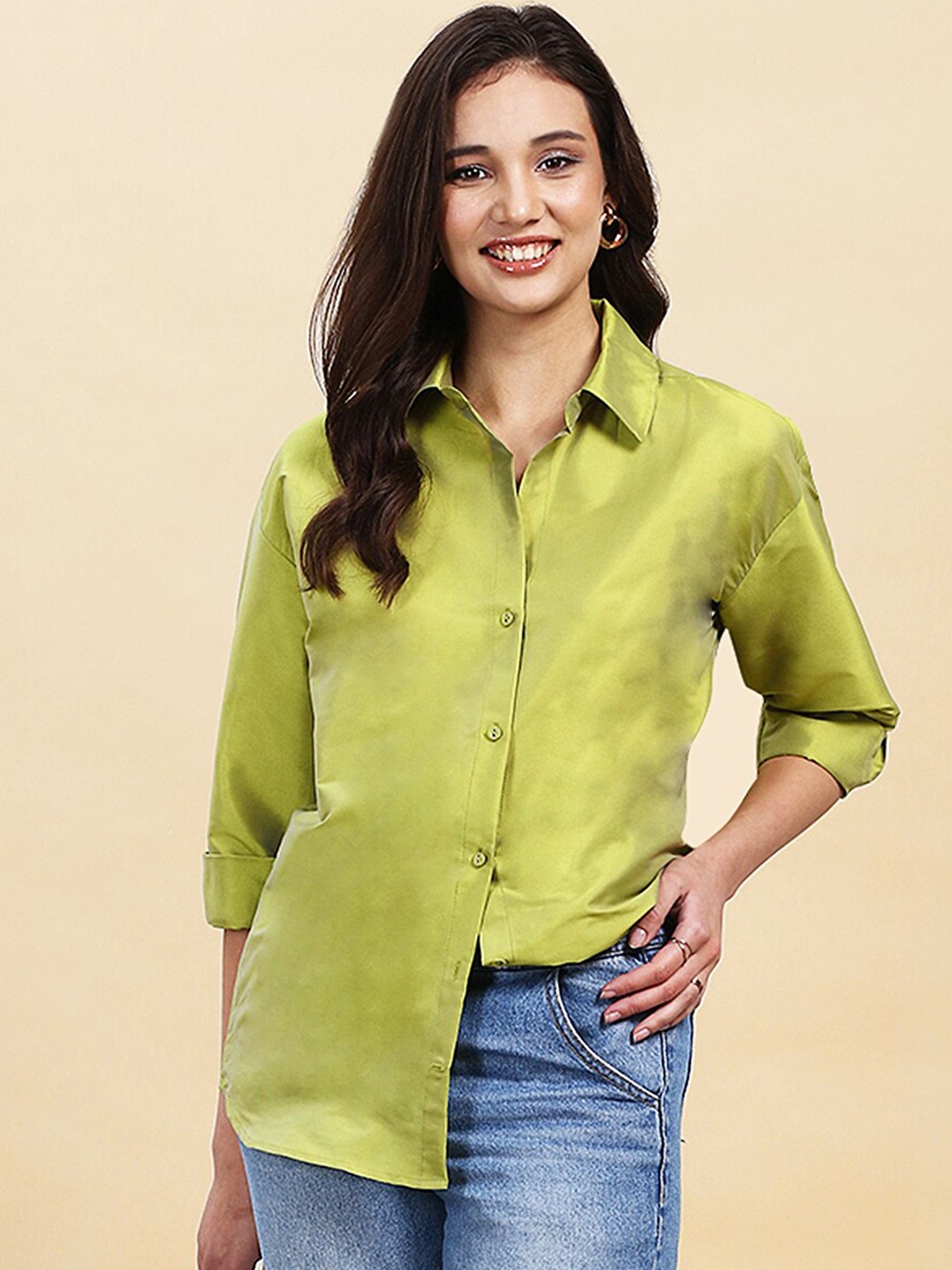 

A.T.U.N. Women Relaxed Casual Shirt, Lime green
