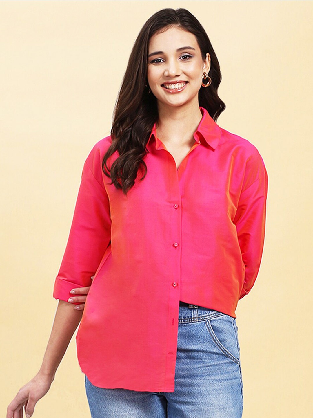 

A.T.U.N. Women Spread Collar Shirt, Pink