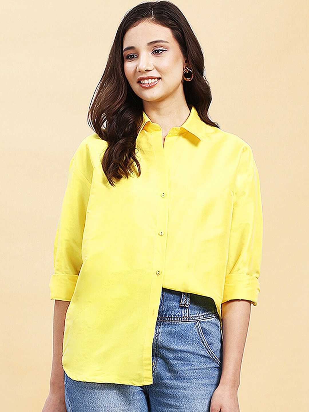 

A.T.U.N. Women Spread Collar Shirt, Yellow