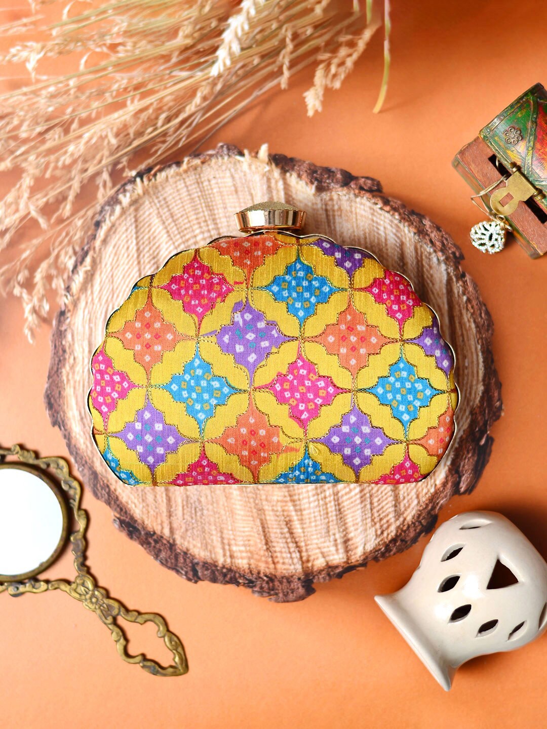 

ARTKLIM Embroidered Half Moon Clutch, Yellow