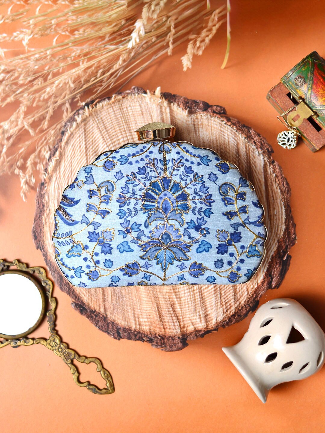 

ARTKLIM Embroidered Half Moon Clutch, Blue