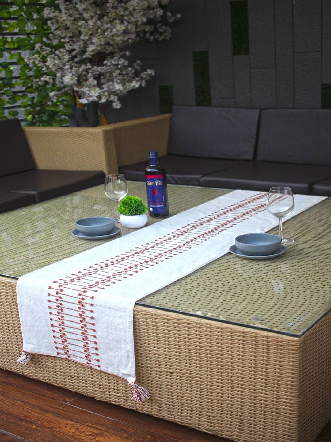 

THE little BIG STORE Beige & Brown Woven Design Pure Cotton Table Runner