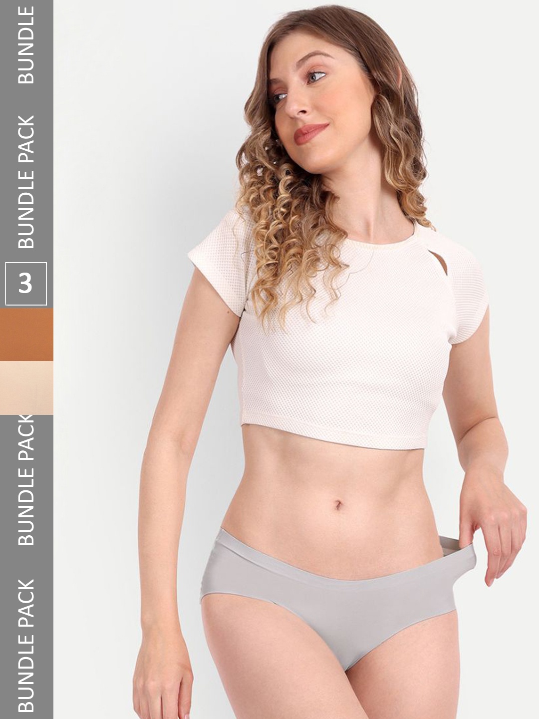 

TOM & GEE Women Pack of 3 Mid-Rise Seamless Briefs, Grey
