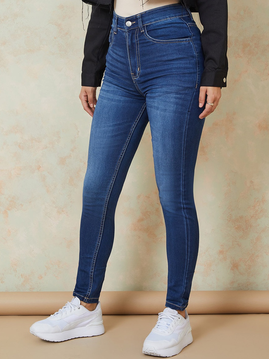 

Styli Women's Blue Pocket Construct High Rise Skinny Fit Denim Jeans