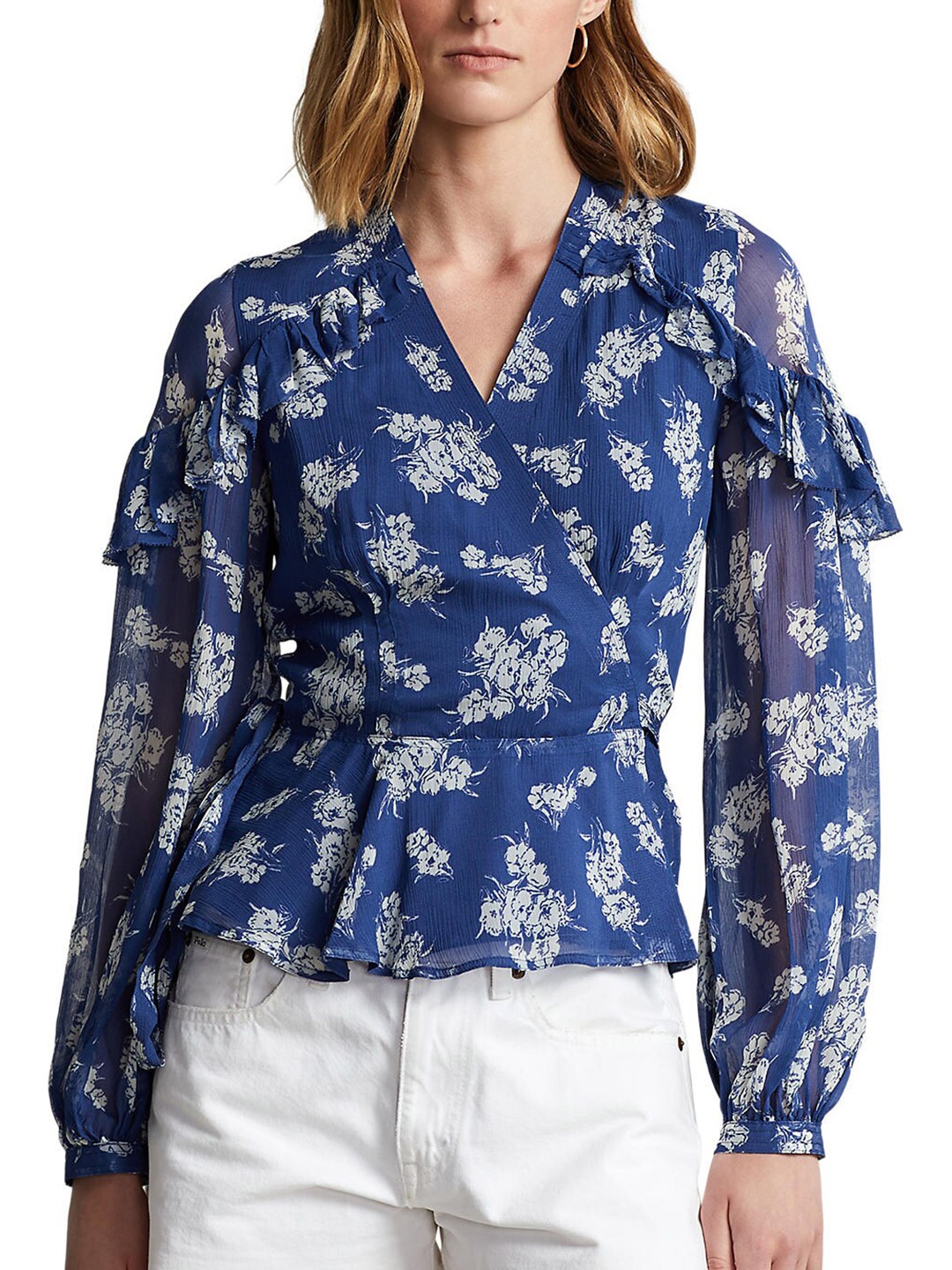 

Polo Ralph Lauren Floral Printed Chiffon Wrap Top, Blue