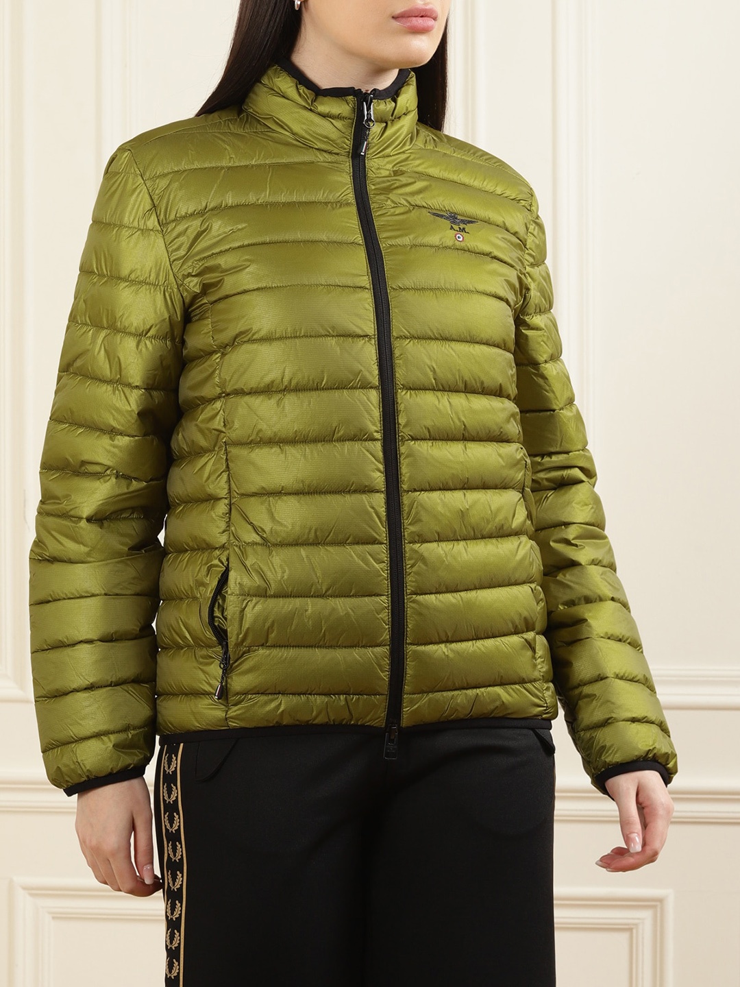 

Aeronautica Militare Women Mock Collar Puffer Jacket, Green