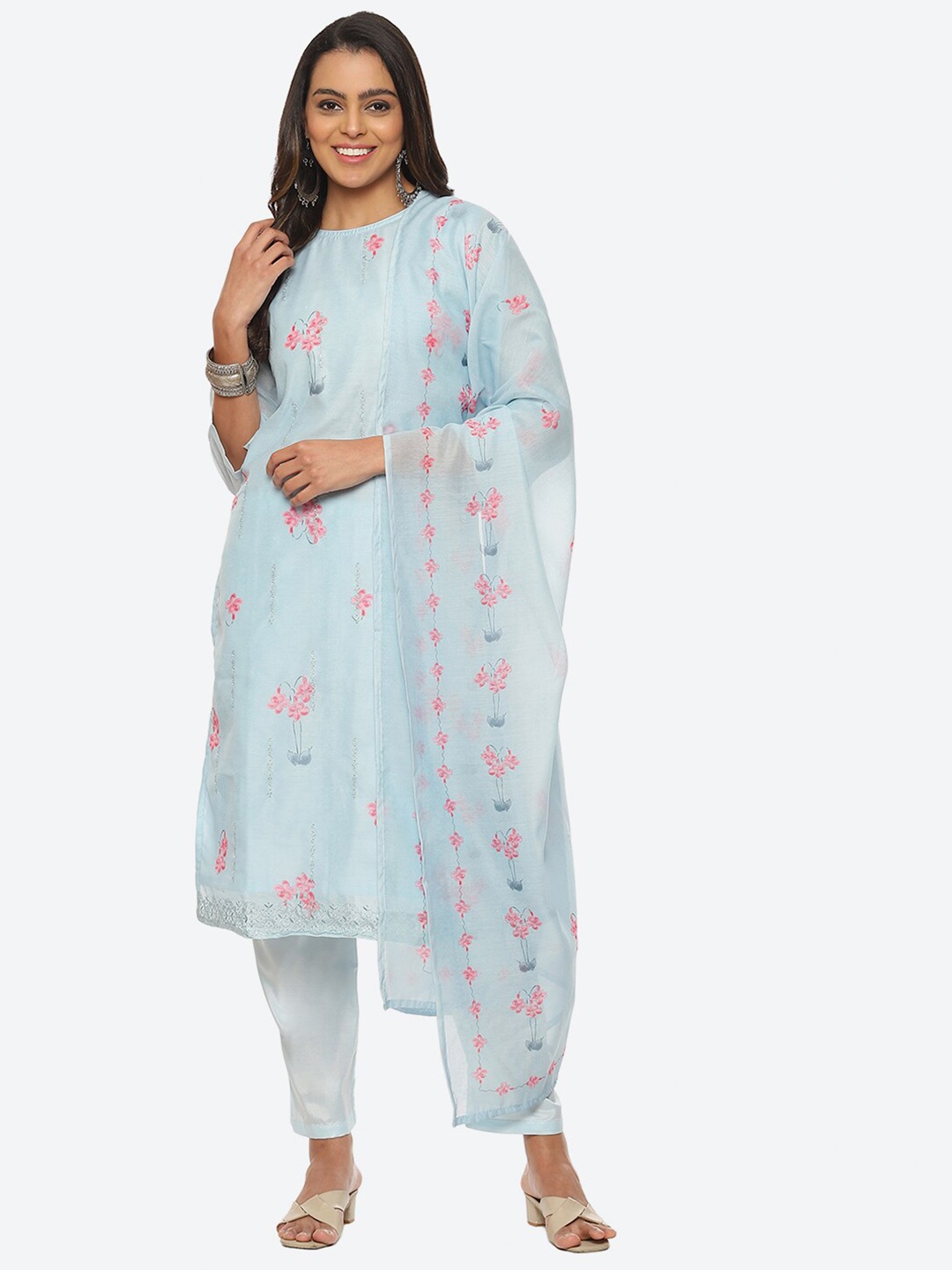 

Biba Embroidered Linen Unstitched Dress Material, Blue