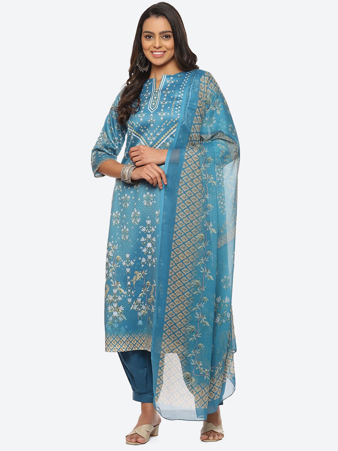 

Biba Printed Unstitched Dress Material, Blue