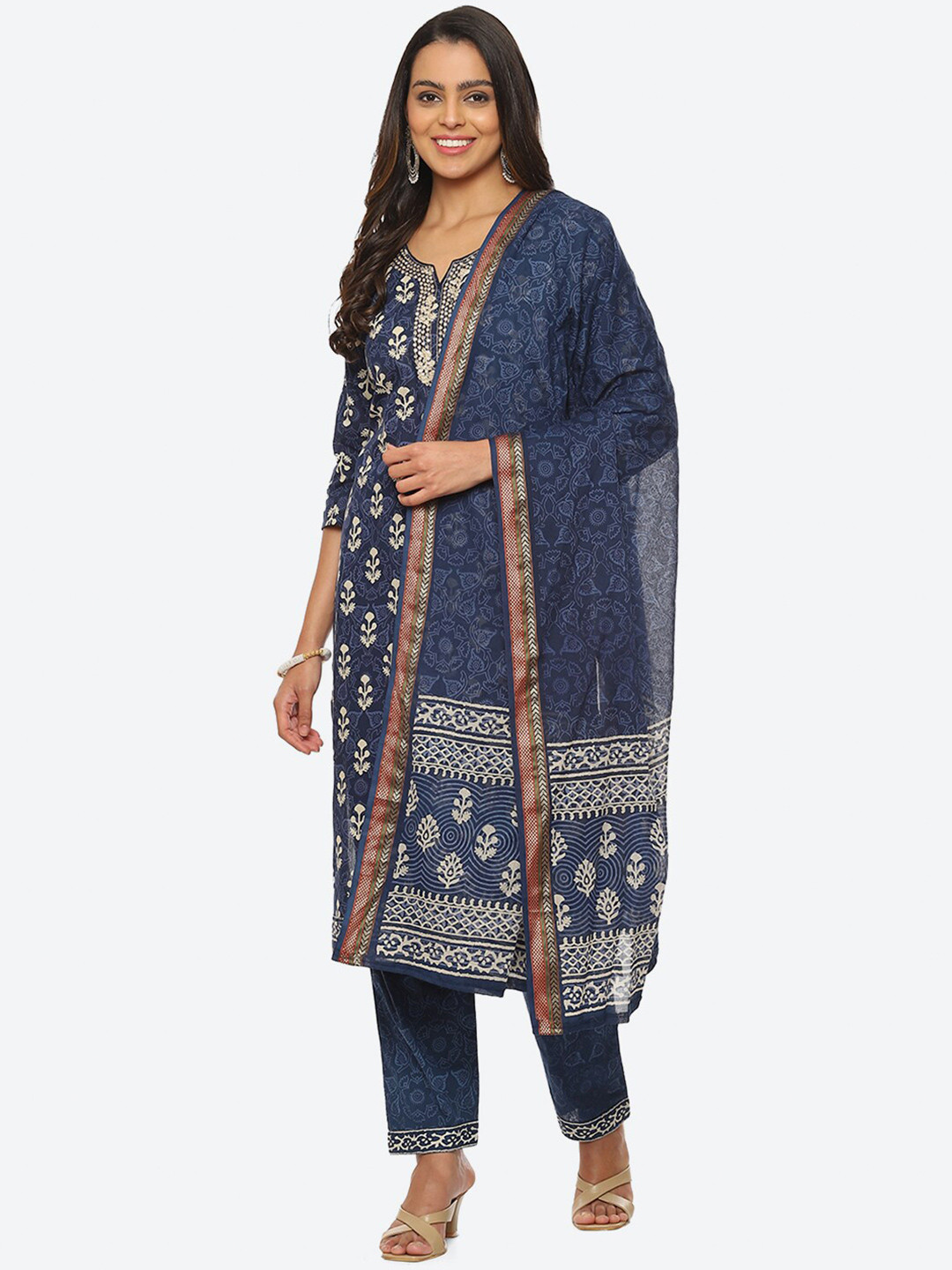 

Biba Ethnic Motifs Printed Unstitched Dress Material, Blue