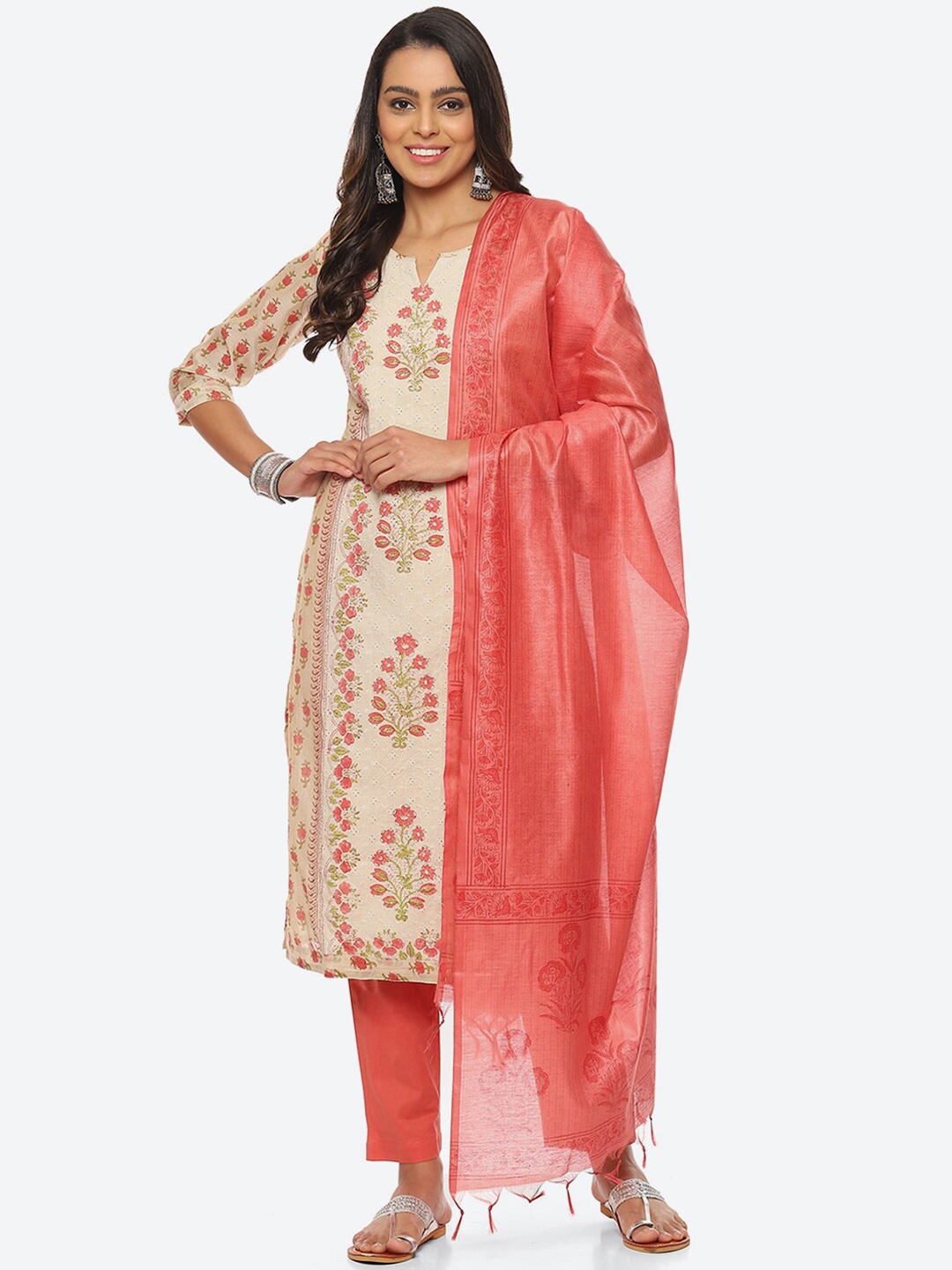 

Biba Floral Printed Unstitched Dress Material, Pink