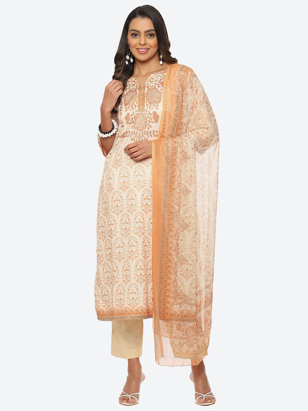 

Biba Floral Printed Unstitched Dress Material, Beige