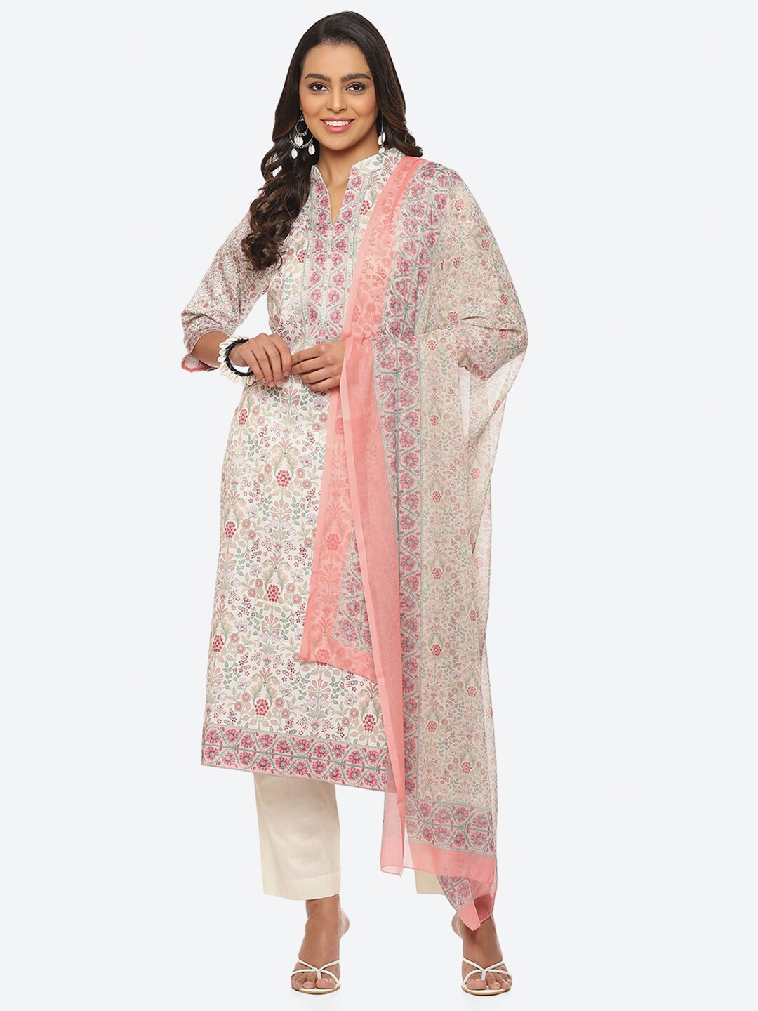 

Biba Floral Printed Unstitched Dress Material, Off white