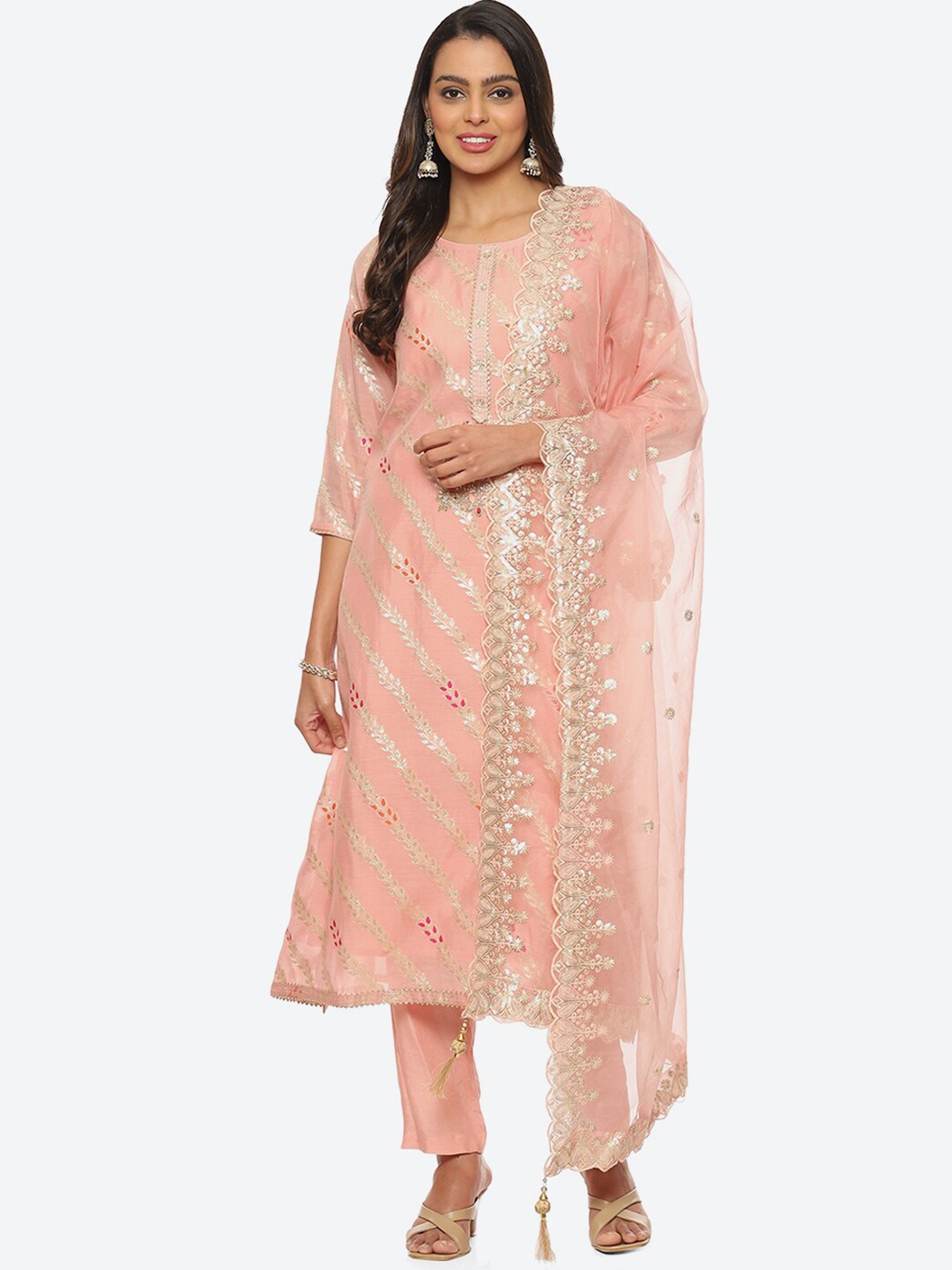 

Biba Floral Printed Unstitched Dress Material, Peach