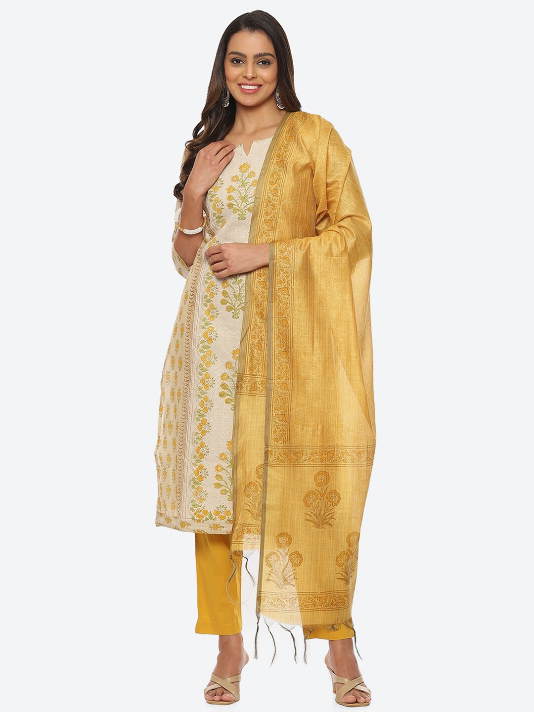 

Biba Floral Printed Unstitched Dress Material, Yellow