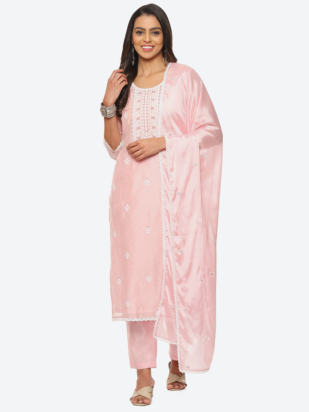 

Biba Floral Embroidered Unstitched Dress Material, Pink