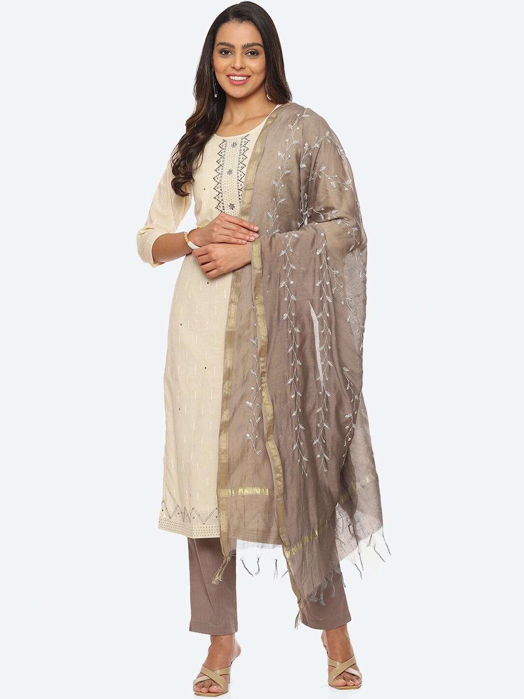 

Biba Printed Unstitched Dress Material, Off white