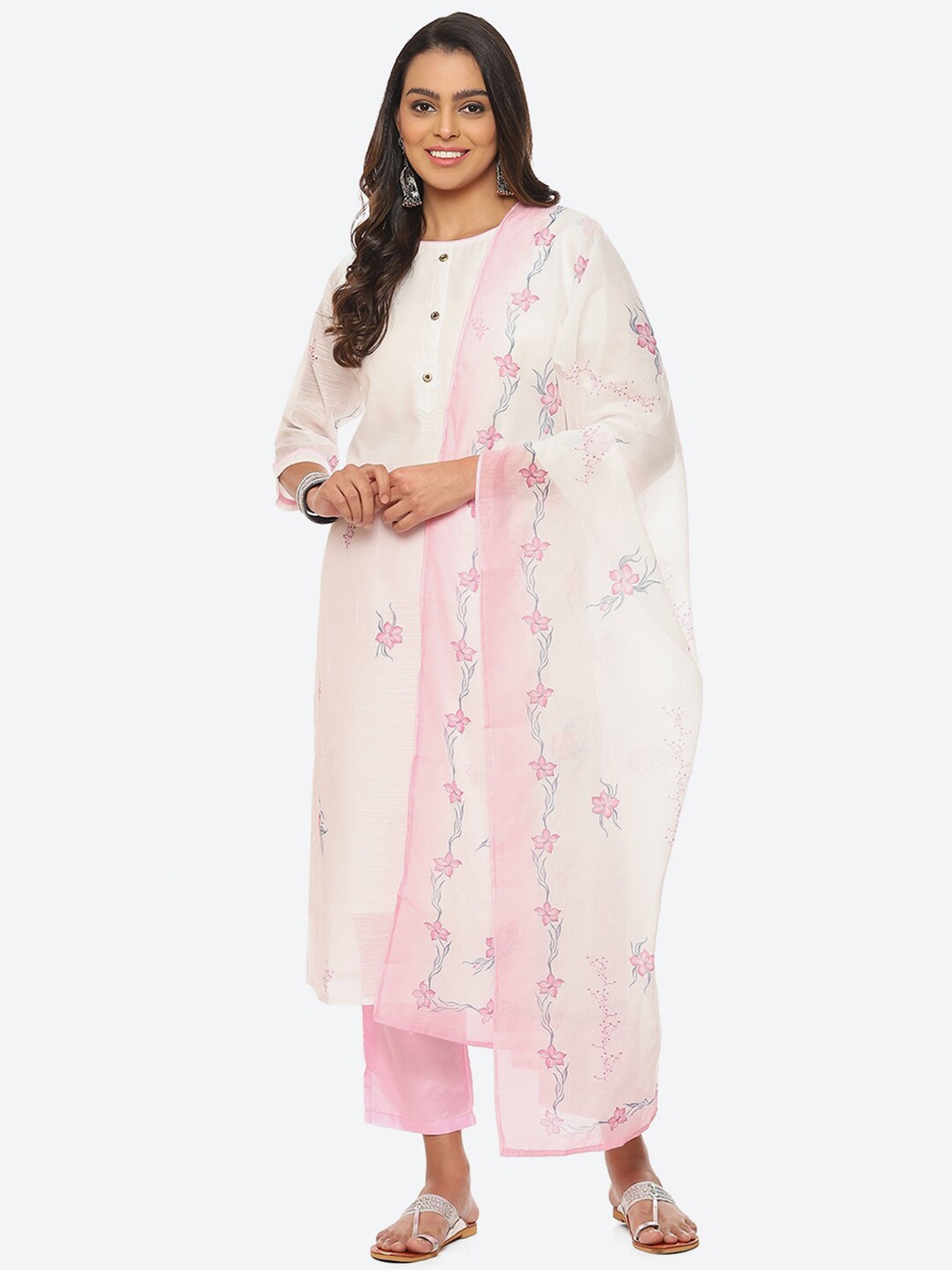 

Biba Floral Printed Linen Unstitched Dress Material, Pink