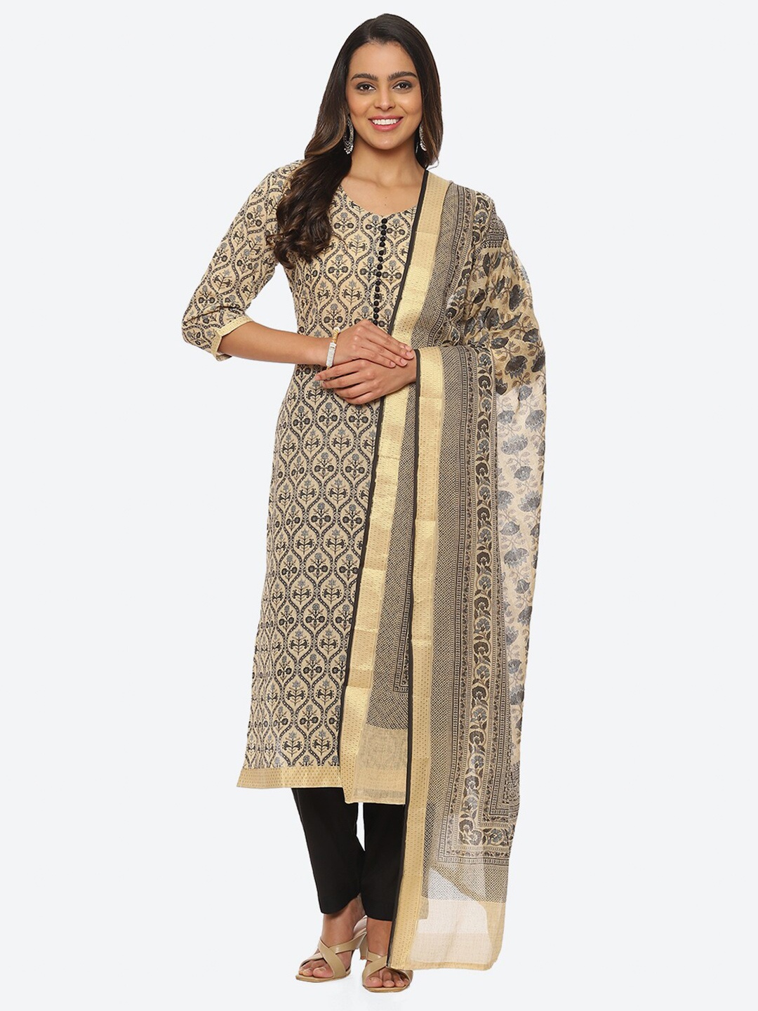 

Biba Printed Unstitched Dress Material, Black