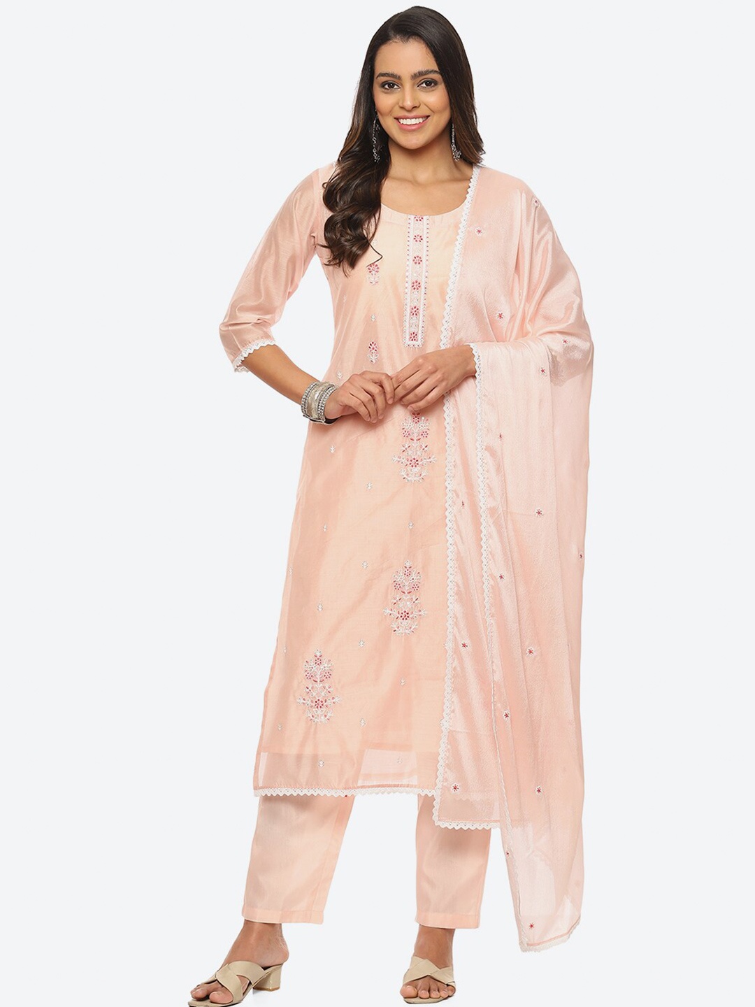 

Biba Floral Embroidered Unstitched Dress Material, Peach