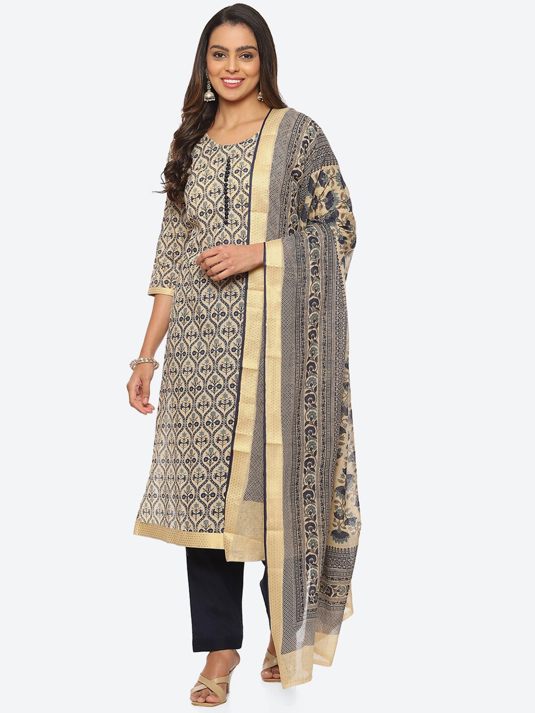 

Biba Printed Unstitched Dress Material, Blue