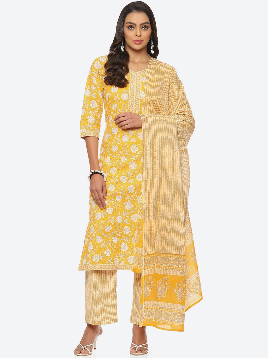 

Biba Floral Printed Unstitched Dress Material, Yellow