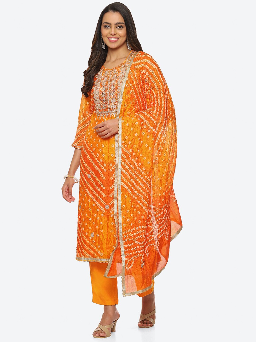 

Biba Bandhani Printed Unstitched Dress Material, Yellow