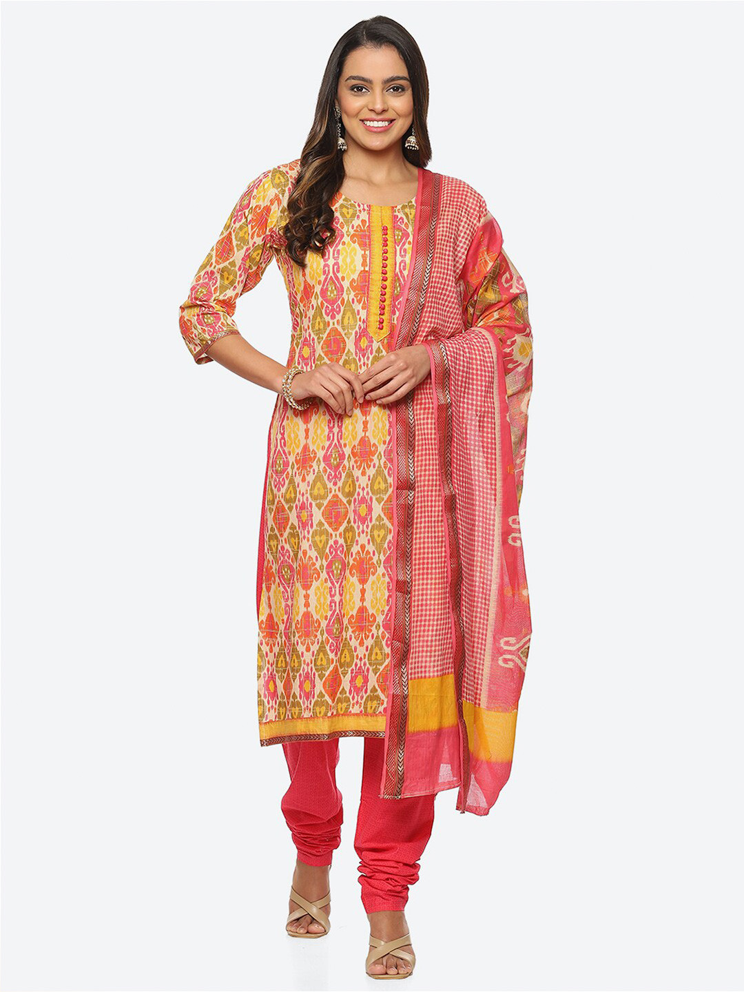 

Biba Printed Unstitched Dress Material, Pink