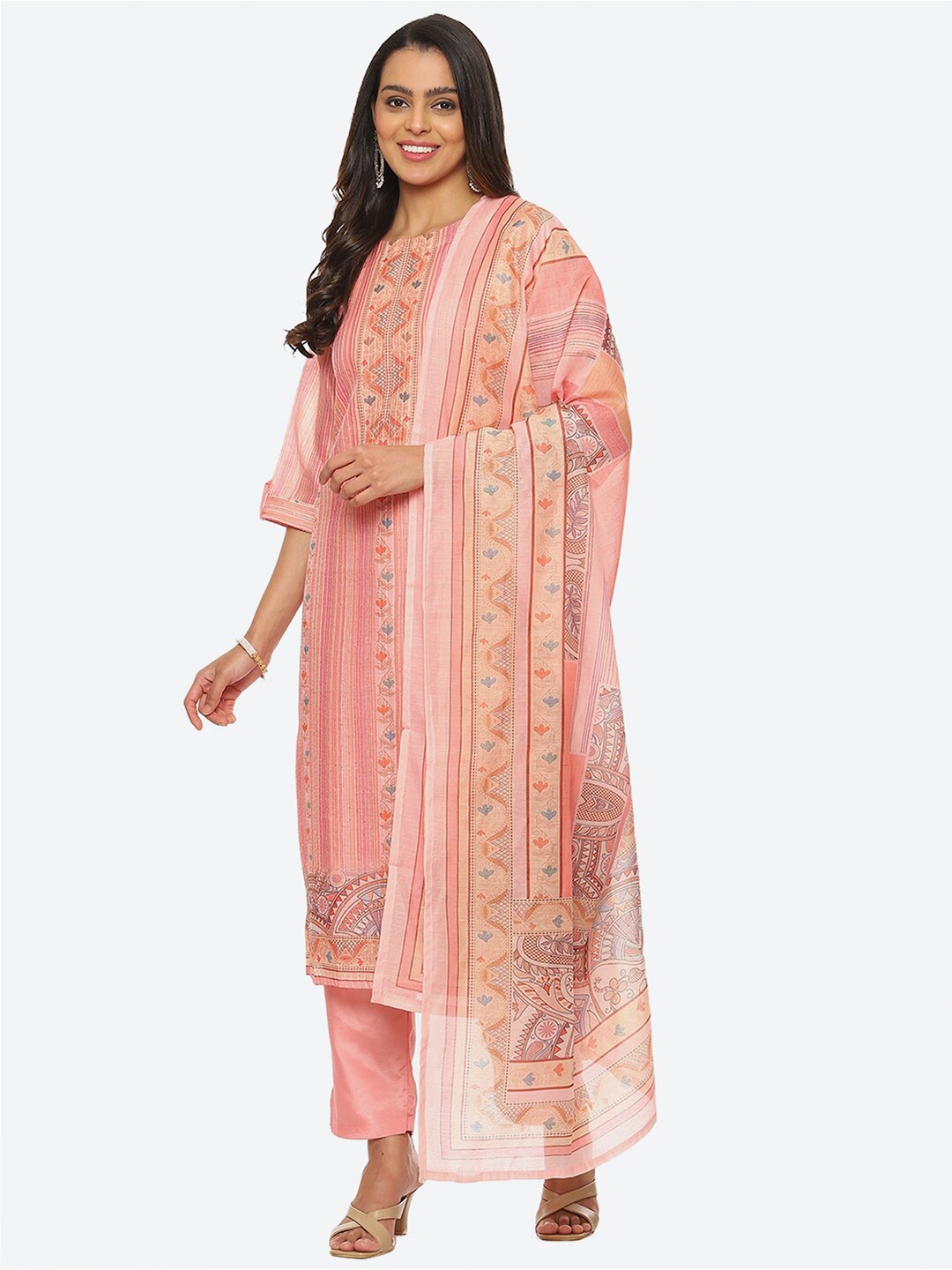 

Biba Printed Unstitched Dress Material, Pink