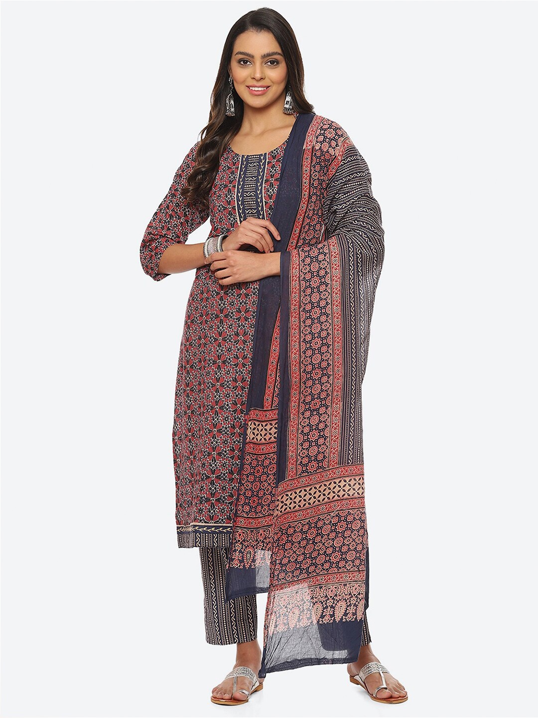 

Biba Floral Printed Unstitched Dress Material, Maroon