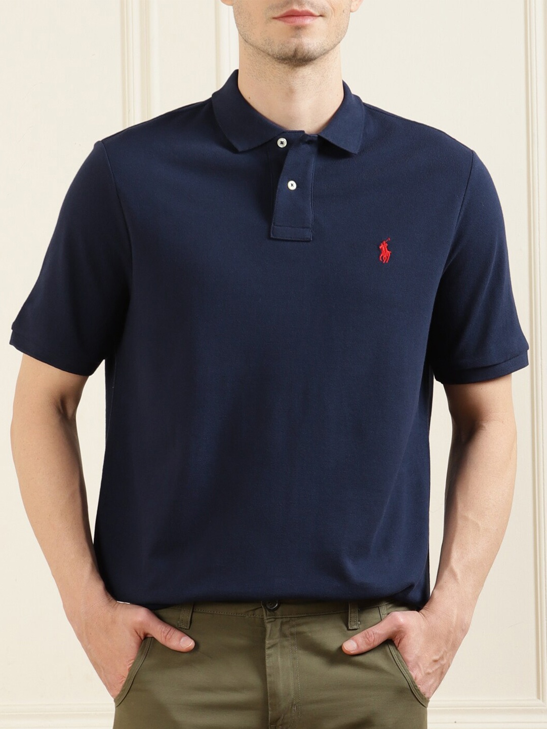 

Polo Ralph Lauren Men Polo Collar Pure Cotton T-Shirt, Navy blue