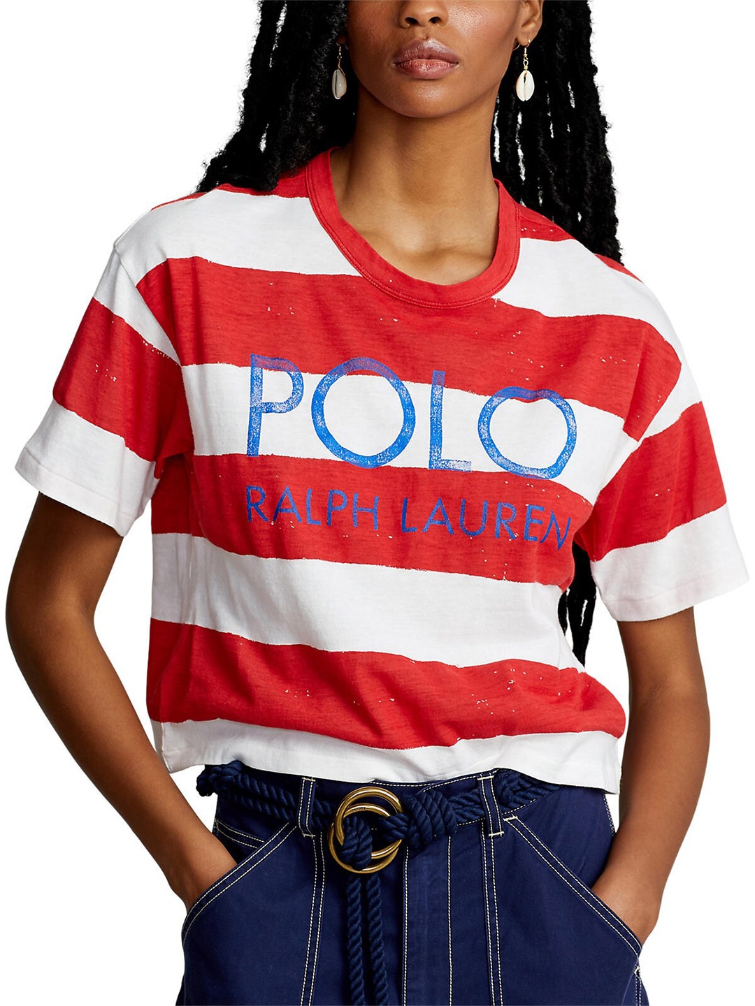 

Polo Ralph Lauren Women Striped Cotton Crop T-Shirt, White