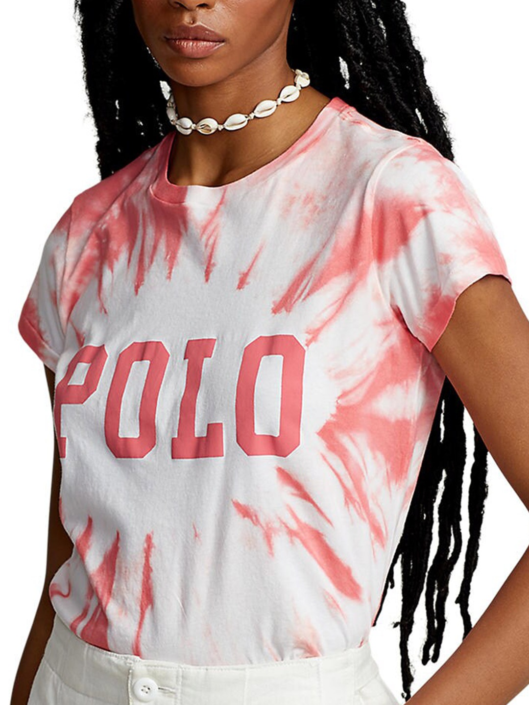 

Polo Ralph Lauren Women Tie-Dye Cotton Round Neck T-shirts, White