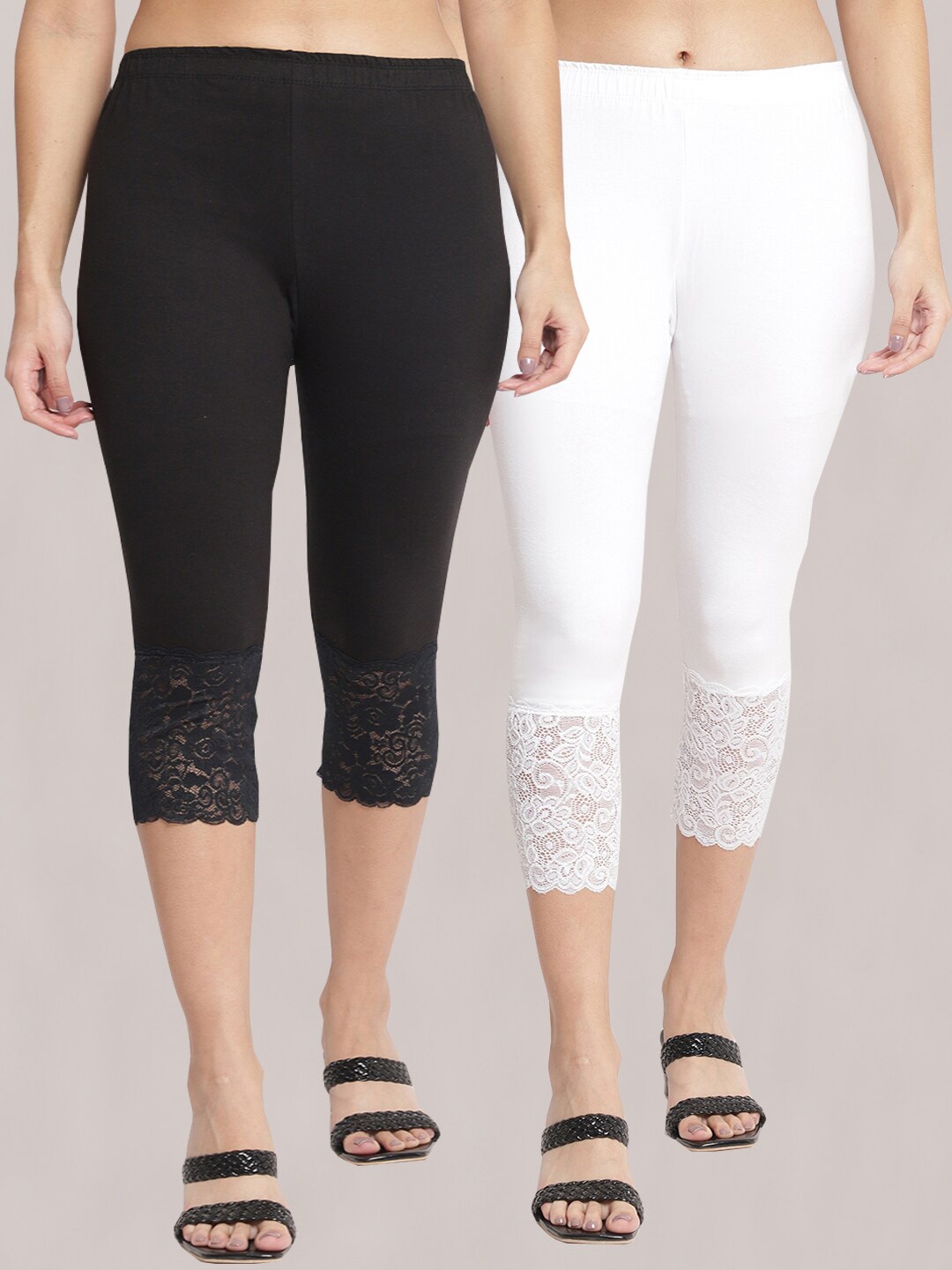 

GRACIT Women Pack of 2 Skinny Fit Capris, Black