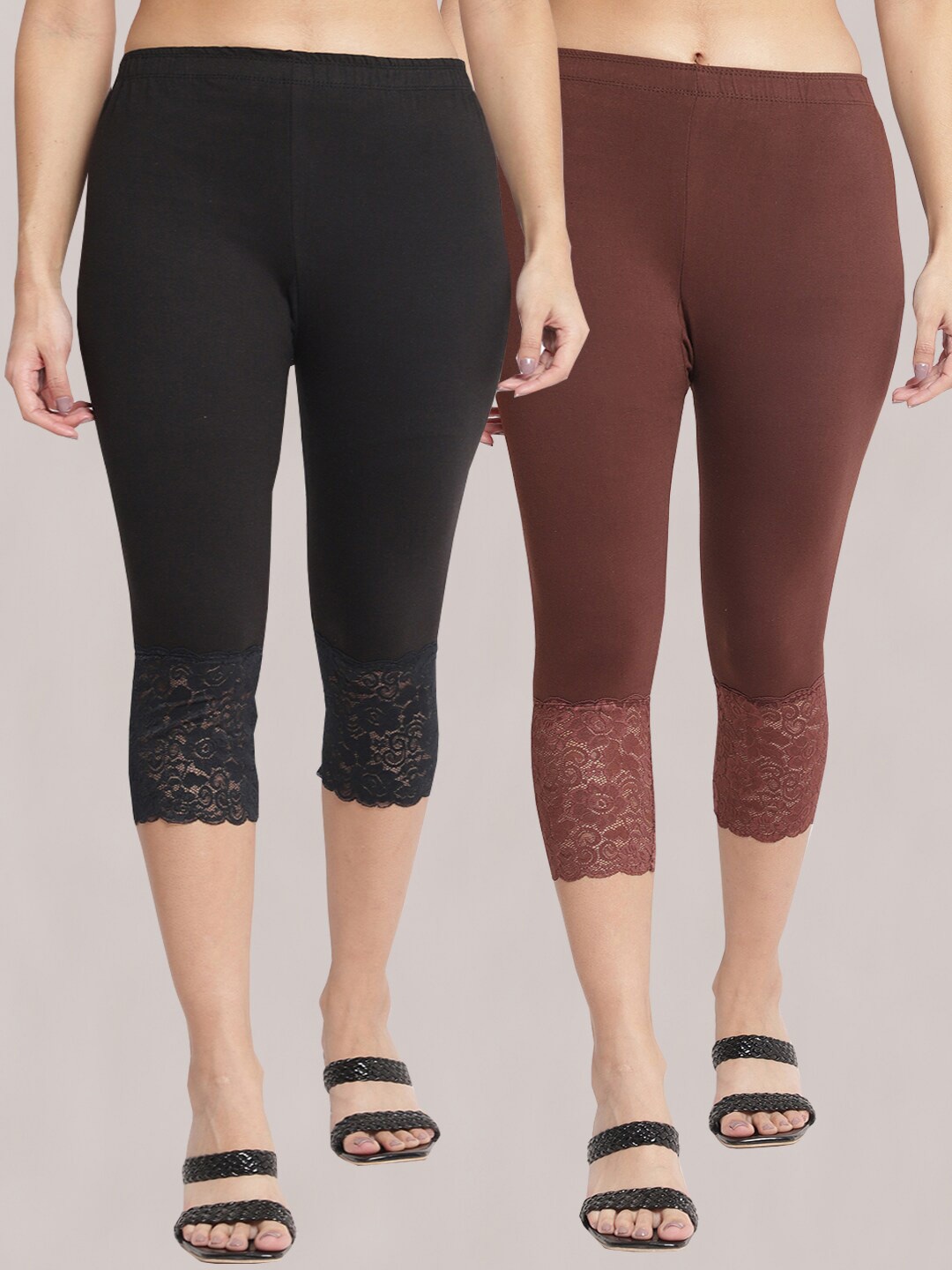 

GRACIT Women Pack of 2 Skinny Fit Capris, Black